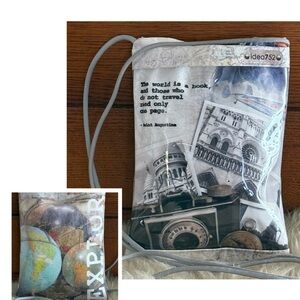 Travel-Themed Passport and Book Crossbody Bag with Quote